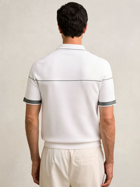 SAKURIKAR-Half Zip Tipped Polo Shirt in White/Green