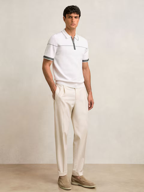 SAKURIKAR-Half Zip Tipped Polo Shirt in White/Green
