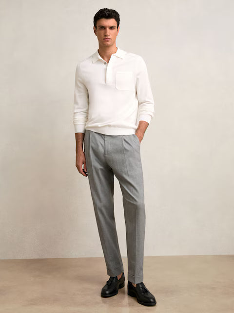 SAKURIKAR-Cotton Concealed Placket Polo Shirt in White