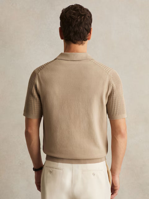 SAKURIKAR-Micro-Cable Open-Collar Cotton-Blend Shirt in Light Camel Brown