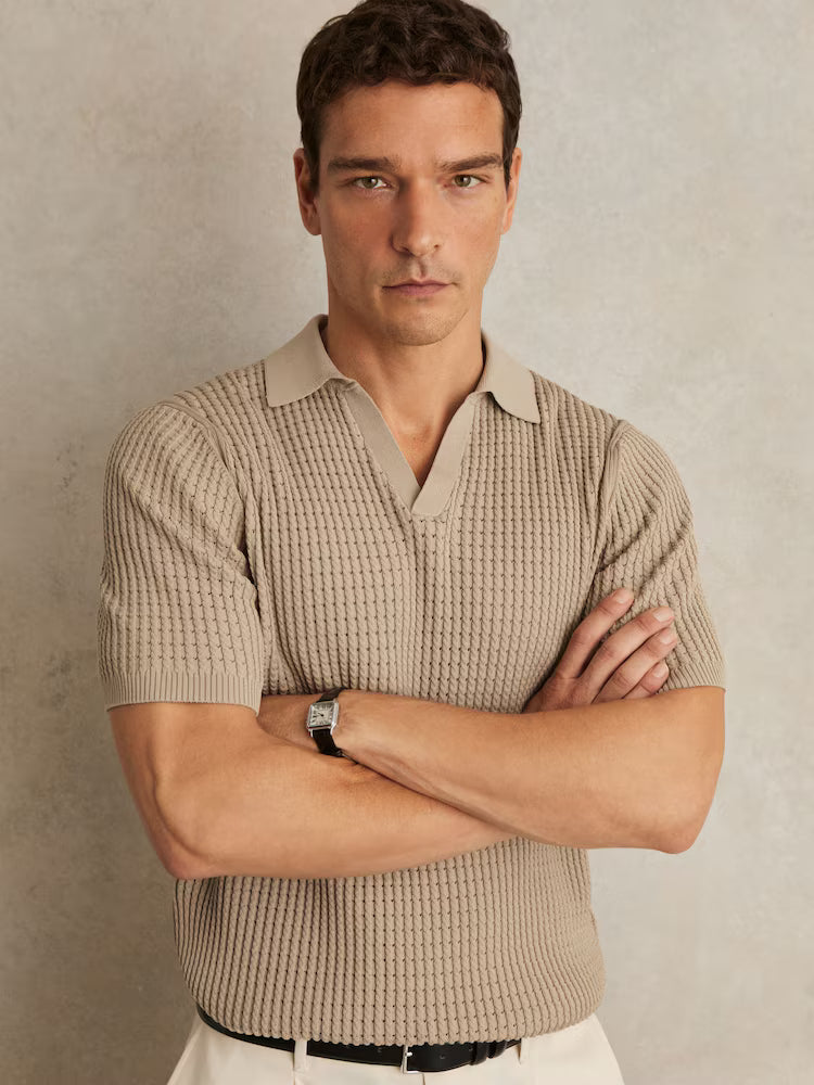 SAKURIKAR-Micro-Cable Open-Collar Cotton-Blend Shirt in Light Camel Brown