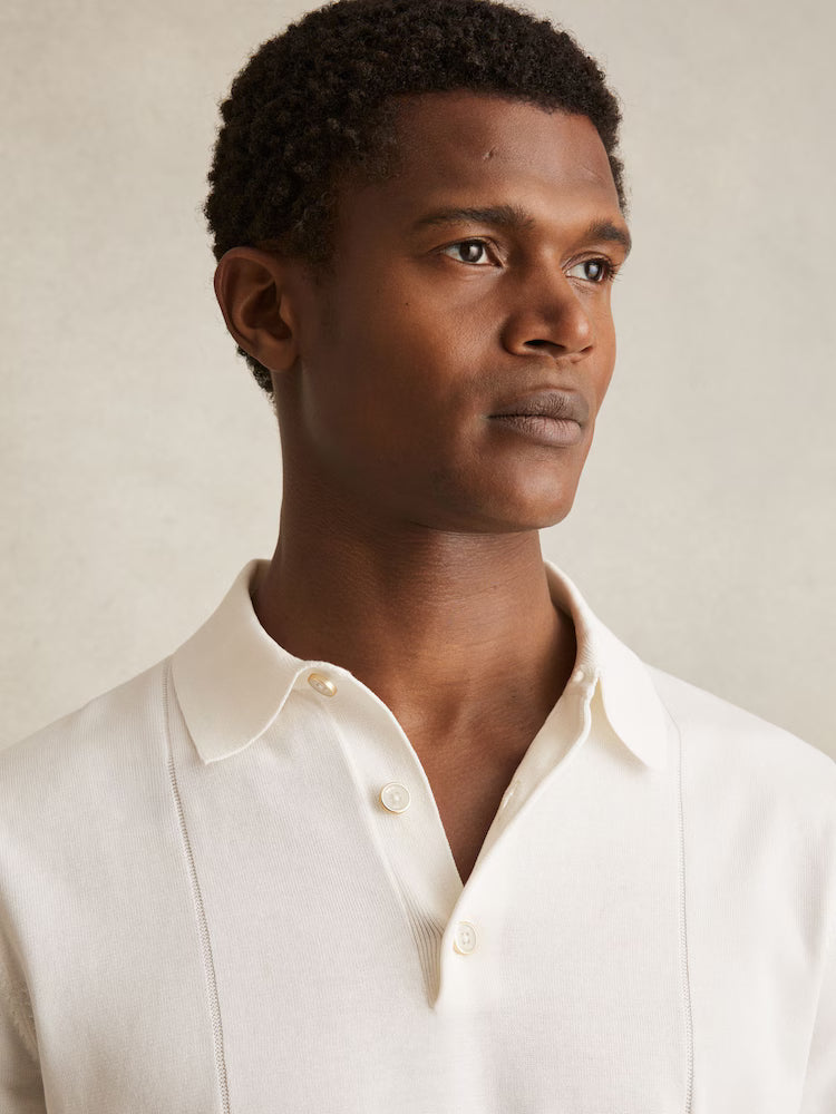 SAKURIKAR-Cotton-Silk Polo Shirt in Off White