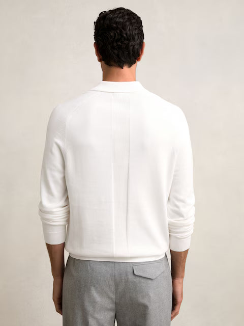 SAKURIKAR-Cotton Concealed Placket Polo Shirt in White