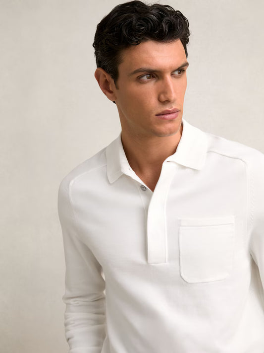 SAKURIKAR-Cotton Concealed Placket Polo Shirt in White