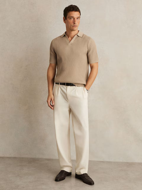 SAKURIKAR-Micro-Cable Open-Collar Cotton-Blend Shirt in Light Camel Brown