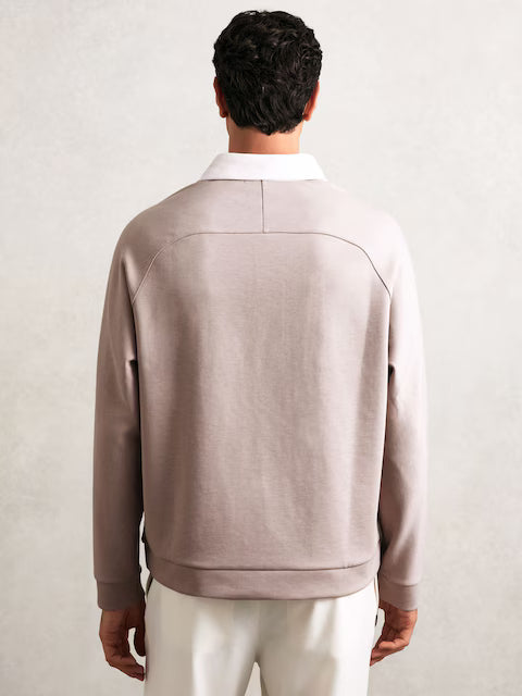 SAKURIKAR-Colour Block Rugby Shirt in Oatmeal/White